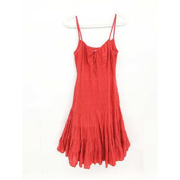 Ann Taylor Loft Orange Coral Tiered Cotton Cami A-Line Midi Dress Size 4 - Picture 5 of 7